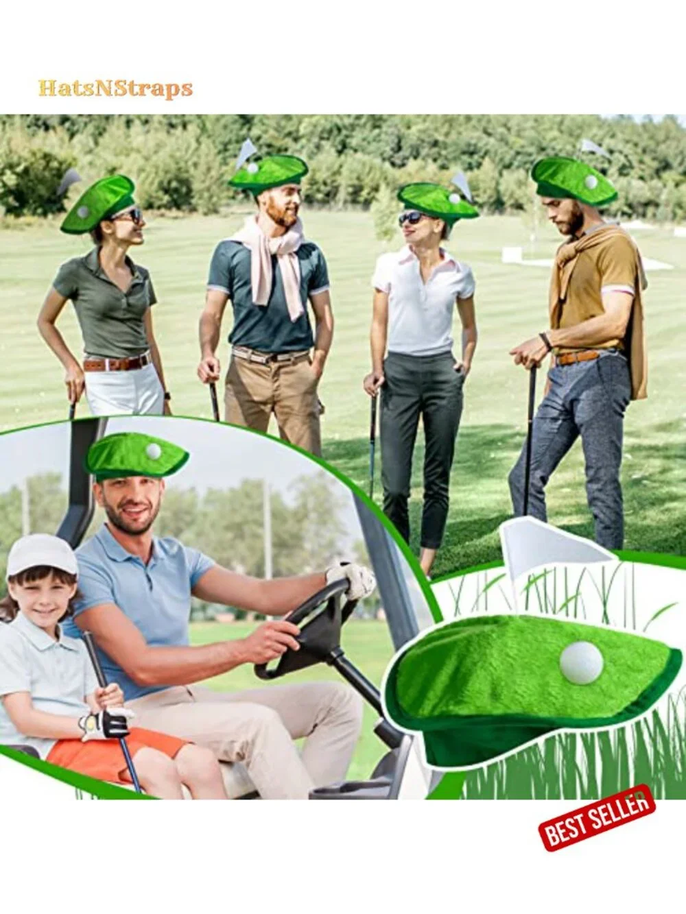 Funny Golf Hat Party Costume Accessories Novelty Golfer Beret with Ball Flag